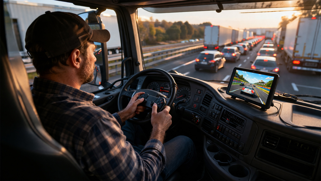 Zocken im Cockpit: Lkw-Fahrer baut kuriosen Zeitvertreib für den Stau