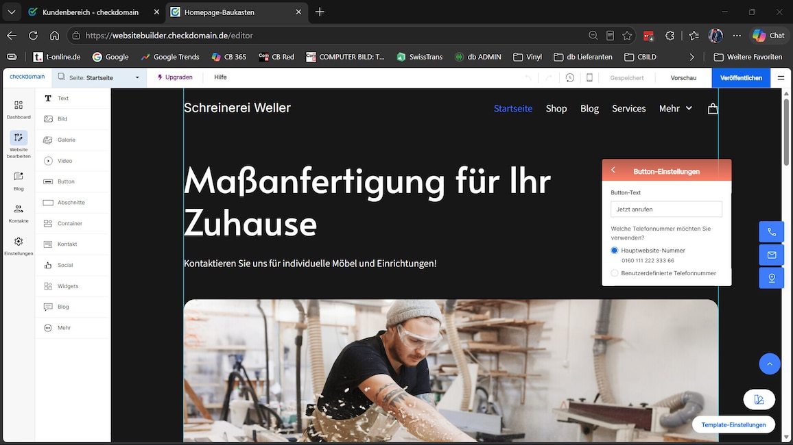 Fixierte Buttons sind bei Checkdomain immer sichtbar, etwa um eine Mail zu schicken.