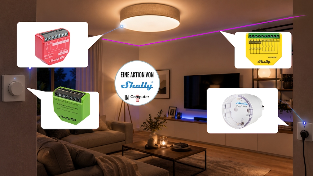 Verschiedene Shelly-Geräte in einem Wohnzimmer