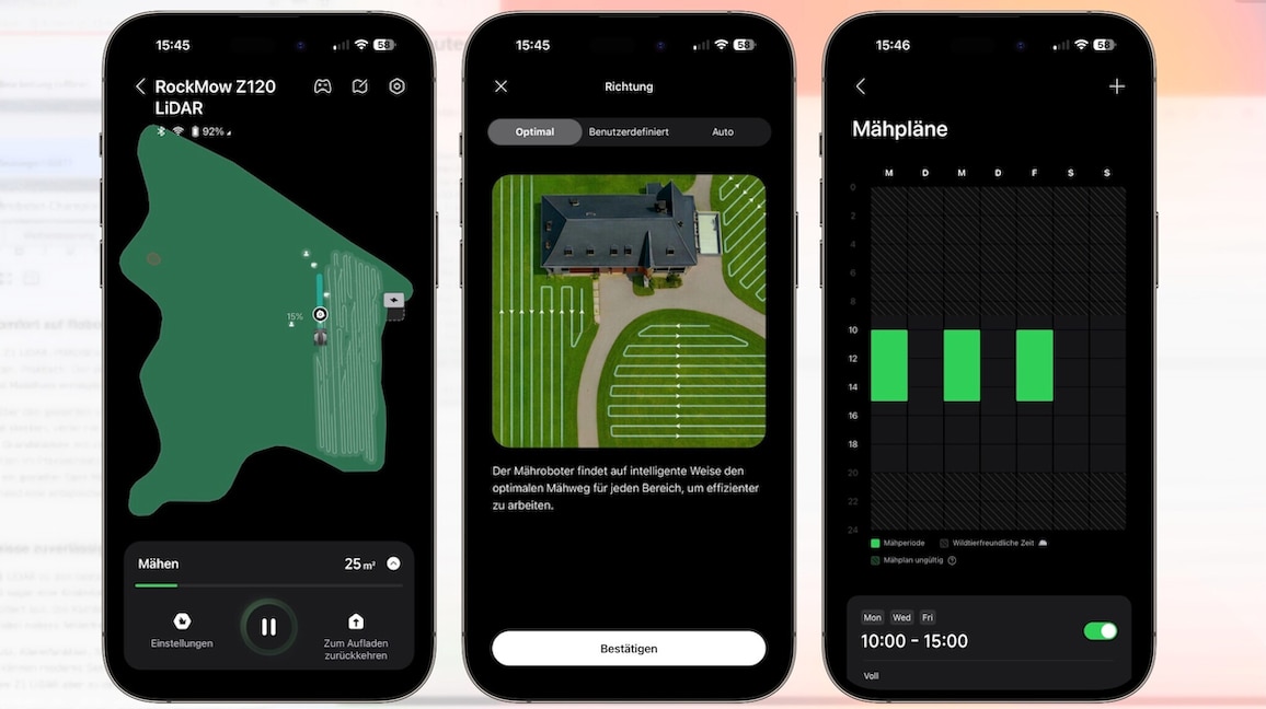 Smartphone mit Roborock-App für den RockMow Z1 LiDAR.