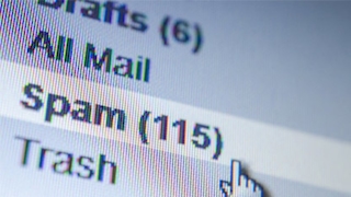Das Bild zeigt einen typischen Posteingang mit den Ordnern Draft, All Mail, Spam und Trash.