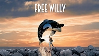 Orca springt über einen Jungen auf dem Filmplakat zu "Free Willy".