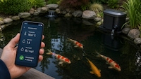 Koi-Teich mit technischen Hilfsgeräten