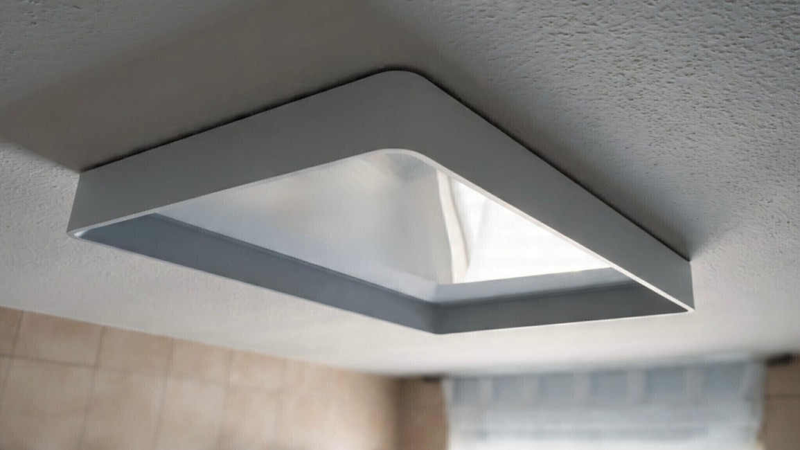 Ausgeschaltet wirkt das Philips Skylight noch wie eine gewöhnliche Deckenleuchte – von der Dachfenster-Illusion ist kaum etwas zu sehen.