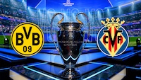Wappen vom Dortmund und Villarreal auf dem Rasen