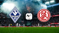Wappen von SVW Mannheim und RW Essen mit 3.-Liga-Logo im Stadion