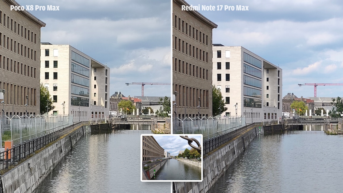 Detailvergleich Standardfoto (1x) Poco X8 Pro Max vs. Redmi Note 17 Pro Max.