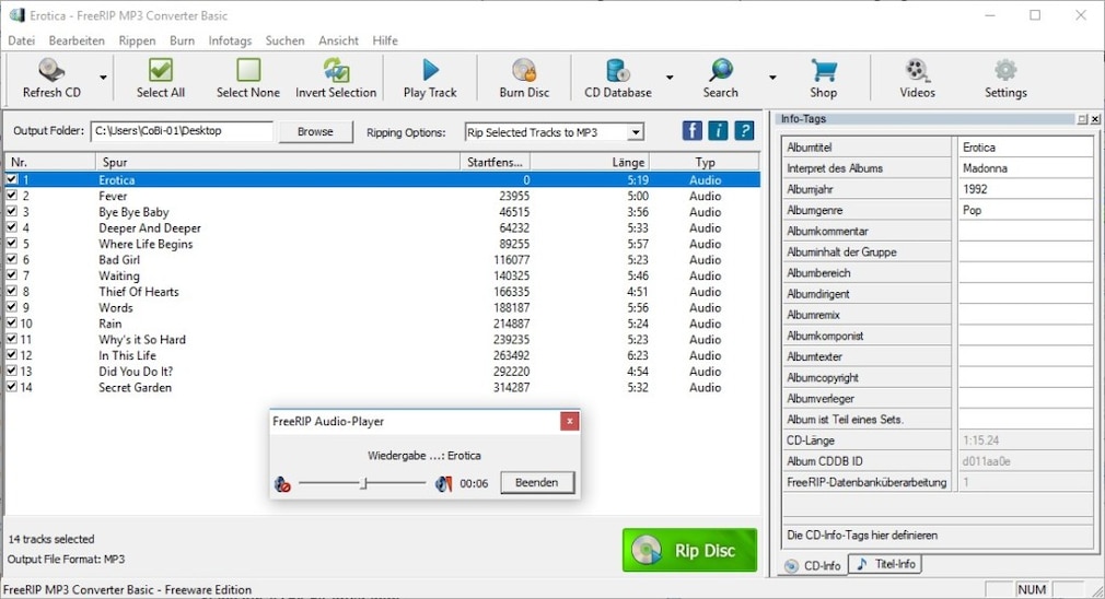 Screenshot aus FreeRIP MP3 Converter 