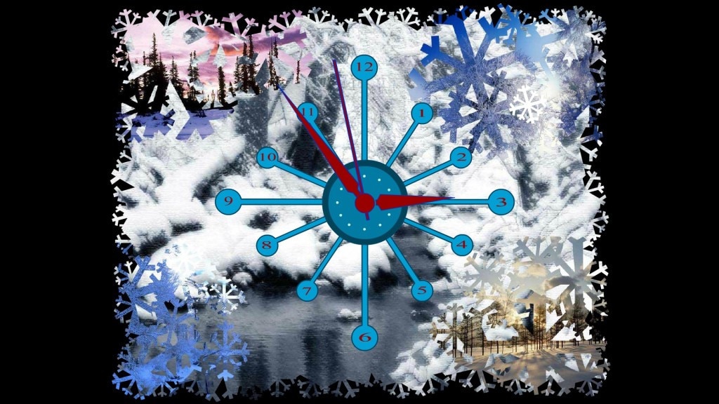 Winter Clock Screensaver: Schneeflocken überall