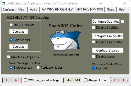 Screenshot aus Advanced Codecs for Windows 7/8/10/11 
