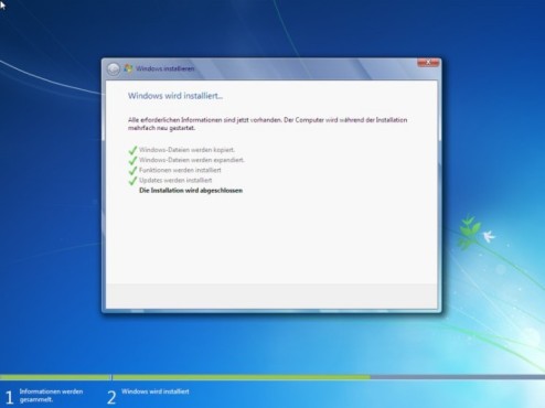 Windows 7 Installation: Fertigstellen