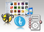 Apple ohne iTunes: Alternativ-Software (Logos) © Apple, SharePod, Floola, MediaMonkey