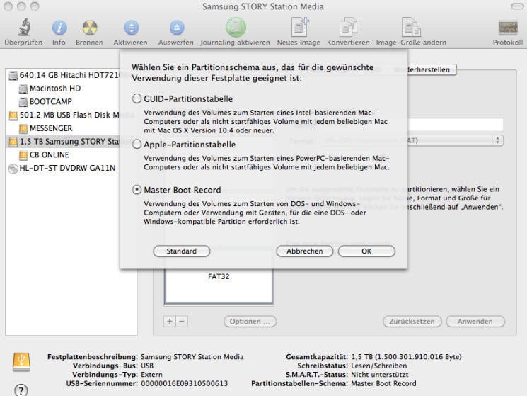 Mac OS X: Festplatten-Dienstprogramm