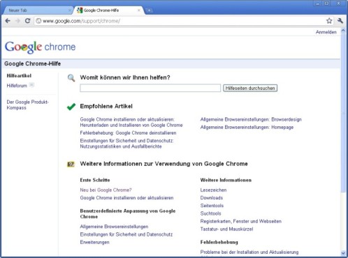 Google Chrome: Weitere Hilfethemen