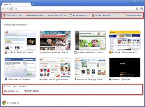 Google Chrome: Weitere Schnellzugriffe auf der Startseite