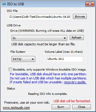 Screenshot aus ISO to USB 