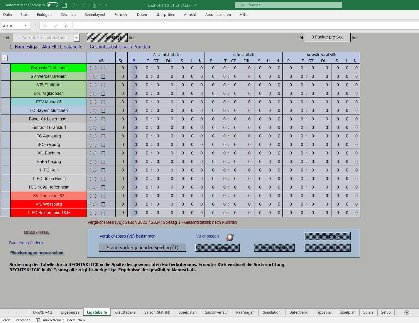 Bundesliga-Tippspiel Spielplan für Excel (Ligaverwaltung XXL)