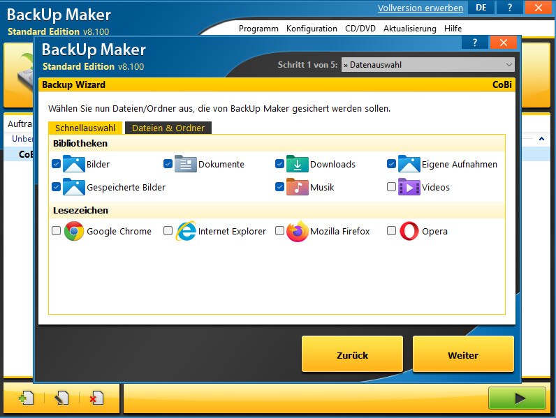 Screenshot aus BackUp Maker 