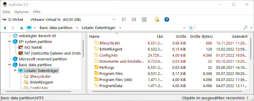 Screenshot aus IsoBuster