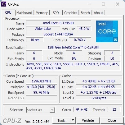 Screenshot aus CPU-Z 