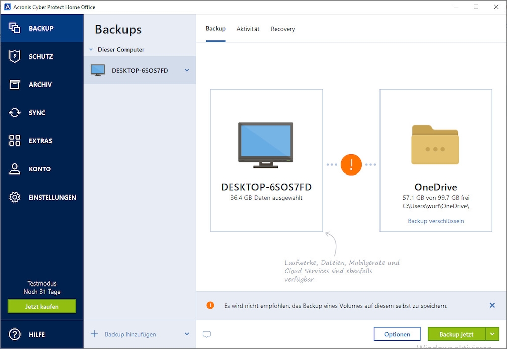Professionelle Backup-Software: Festplatte, Partitionen und Dateien oder kompletten PC mit Betriebssystem sichern
Acronis True Image