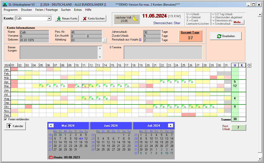 Der Urlaubsplaner, Dienstplaner, Schichtplaner, Personalplaner, Ist Eine Planungssoftware Für
