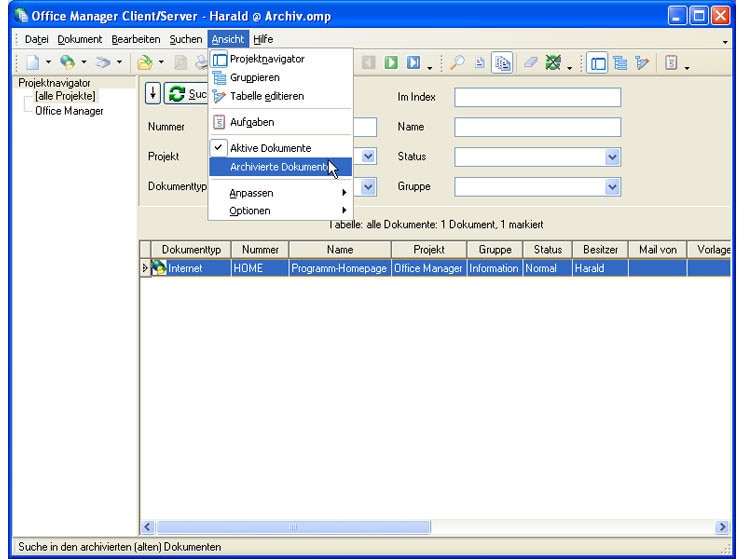 Screenshot DMS-Programm Office Manager