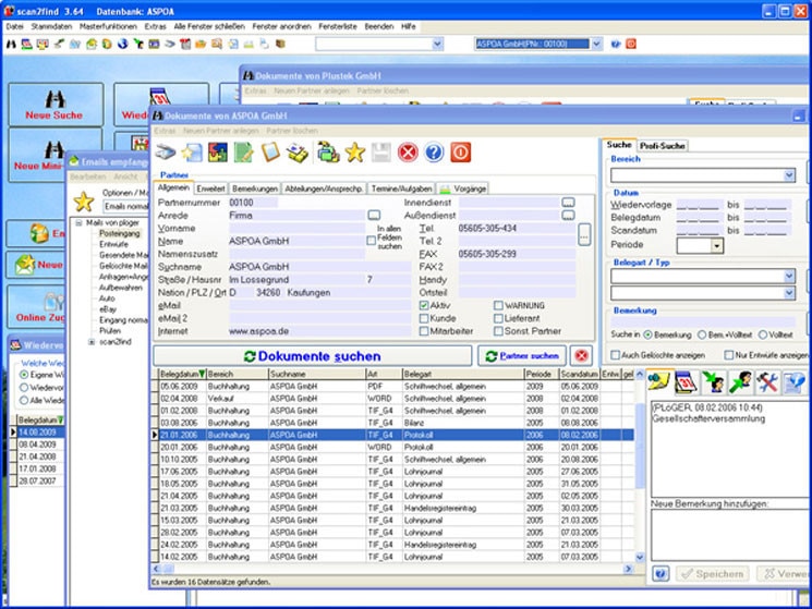 Screenshot DMS-Programm Scan2Find