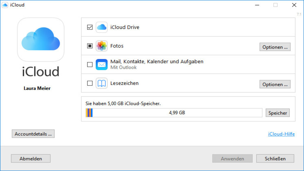 iCloud Control Panel for Windows