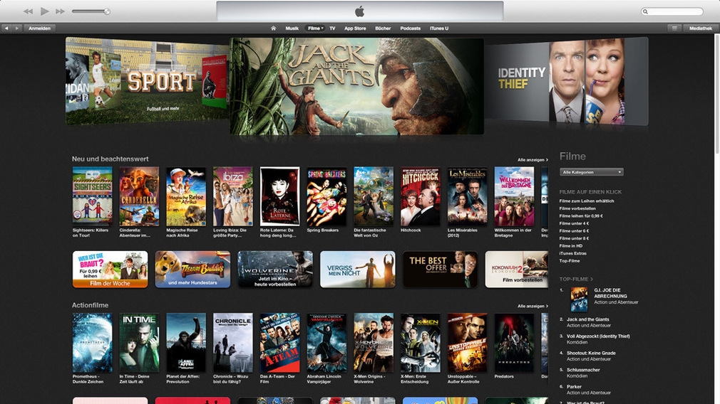 Screenshot des iTunes Stores für Filme