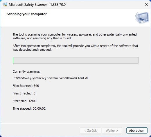 Screenshot aus Microsoft Safety Scanner 