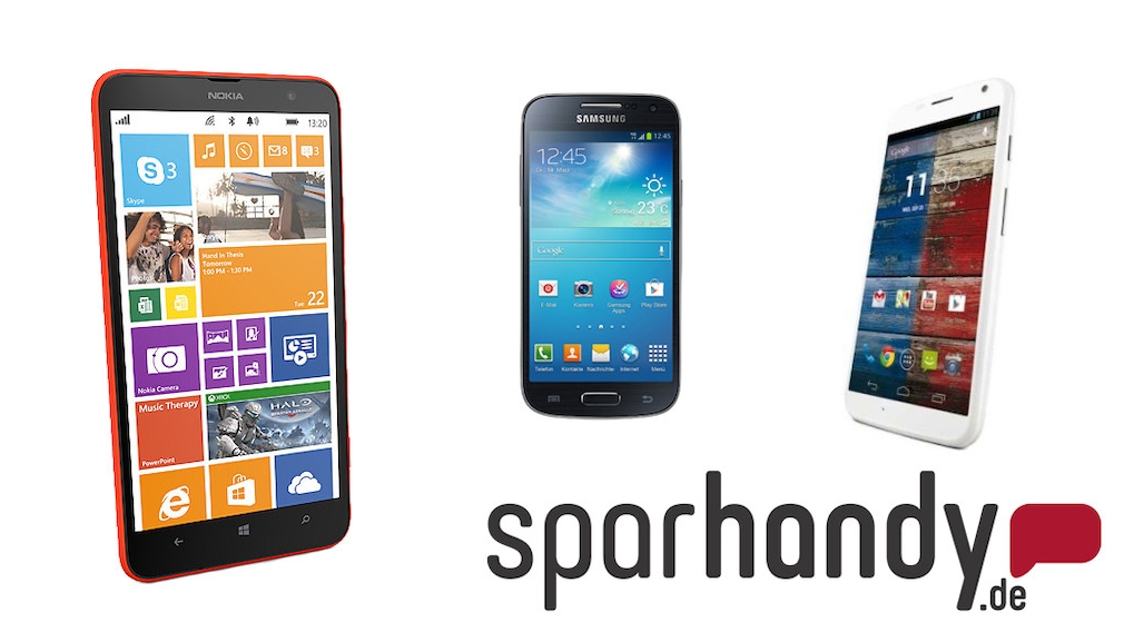 Nokia Lumia 1320, Samsung Galaxy S4 Mini und Motorola Moto X mit günstigem Tarif bei Sparhandy
