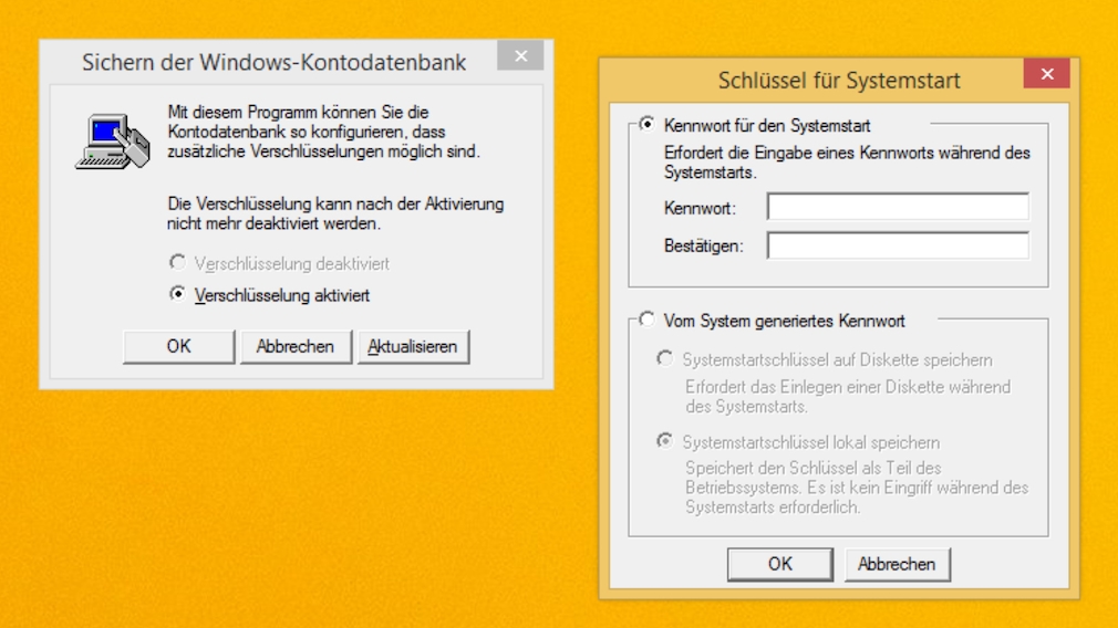 Windows 7/8/10: Syskey versieht Benutzerkonto mit zweitem Passwort