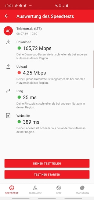 Netztest-Ergebnisse teilen: Android