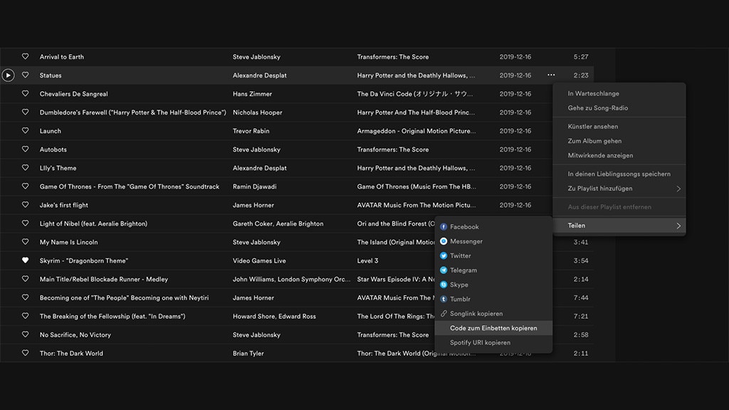 Spotify-Songs in die Website einbetten (Desktop)