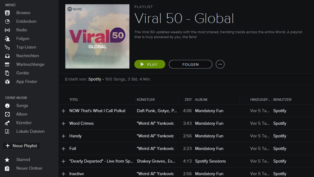 Spotify Viral 50 (Desktop, App)