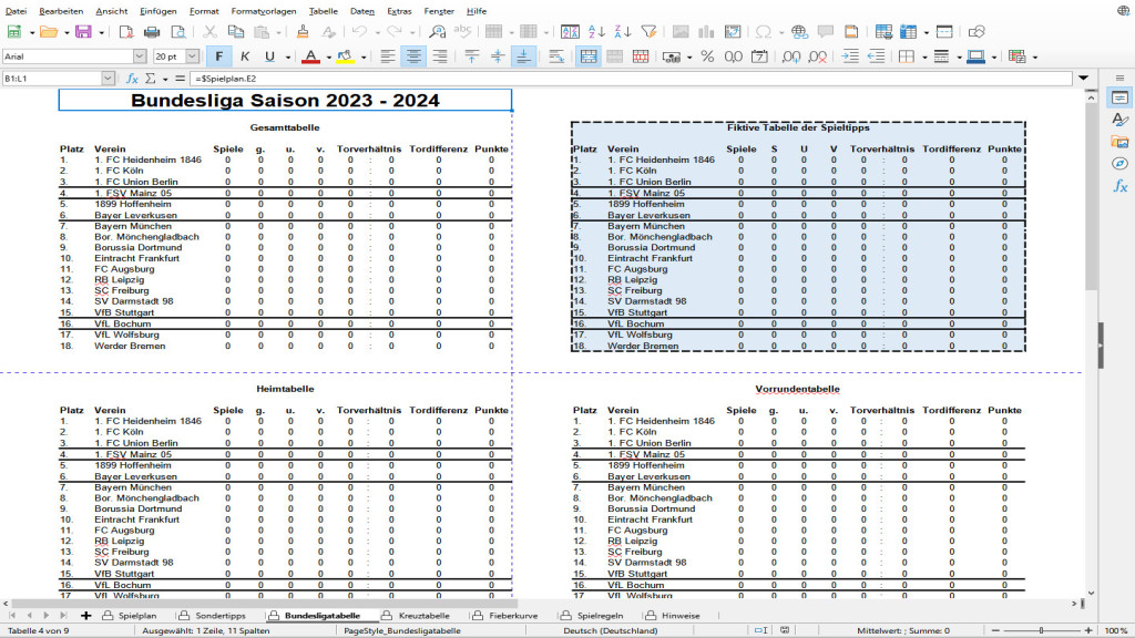Excel-Tippspiel zur Fußball-Bundesliga