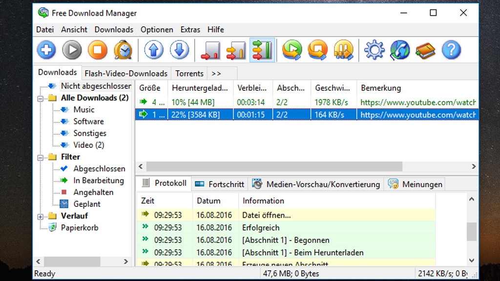 Download-Vorgänge ziehen sich hin: Free Download Manager