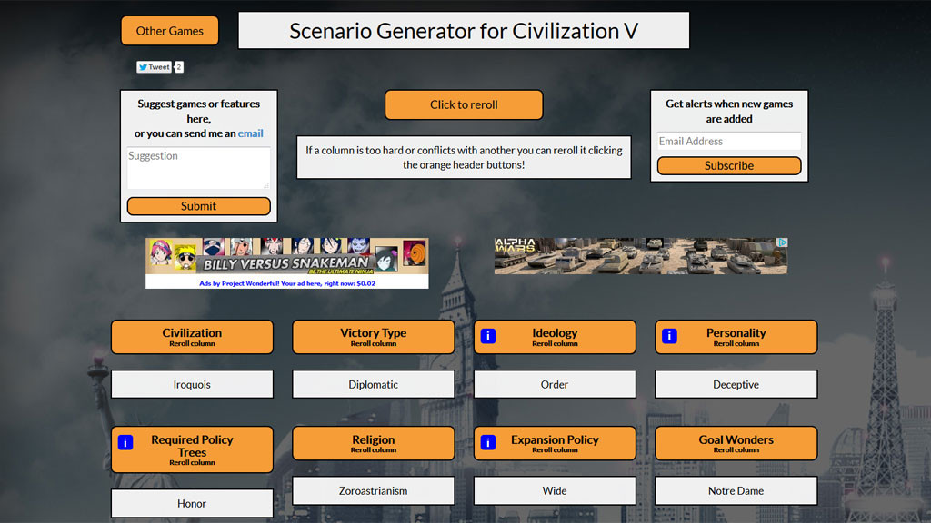 Scenario Generator für Lieblingsspiele COMPUTER BILD SPIELE