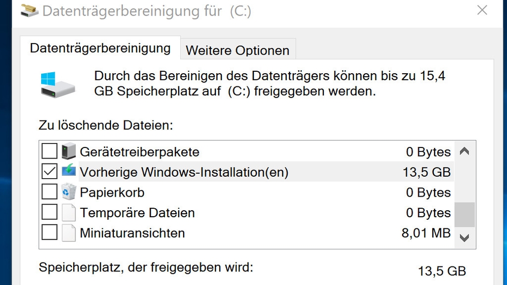 Windows 7/8/10: So löschen Sie den Ordner windows.old Im Beispiel schluckt der überflüssige Windows-Ordner über 8 Gigabyte. 