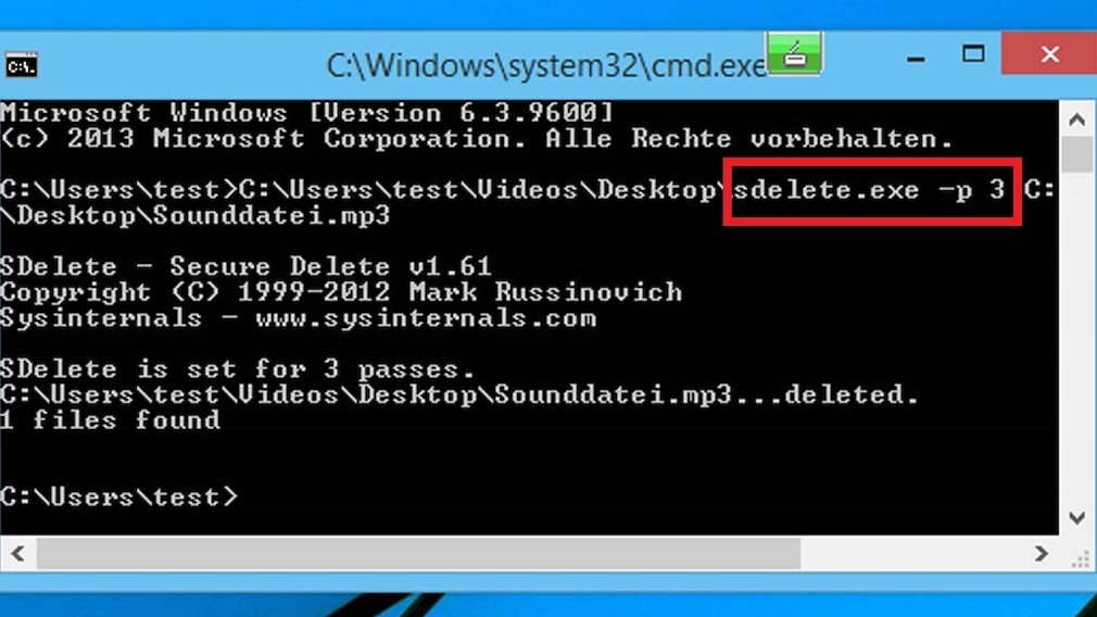 SDelete: Microsoft-Programm löscht Dateien sicher Kein Augenschmaus, doch es funktioniert: Das Löschen von Inhalten mit SDelete. 