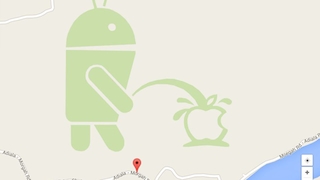 Android pinkelt auf Apple-Logo