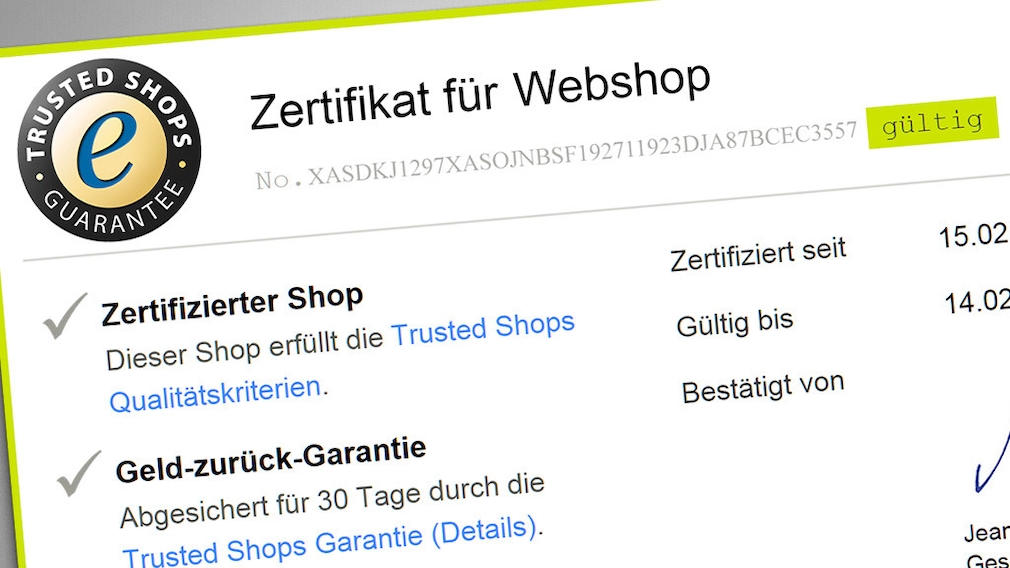Screenshot Trusted Shops Zertifikat