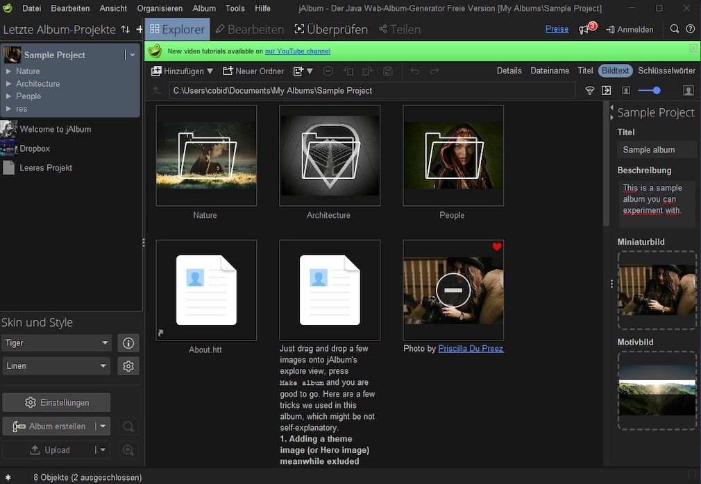 Screenshot aus jAlbum