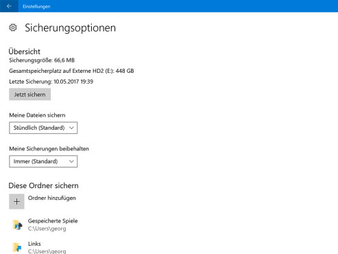 Windows 10: Sicherungsoptionen © COMPUTER BILD