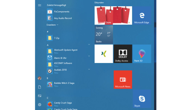 Windows 10. Startmenü ordnen und ausmisten © COMPUTERBILD