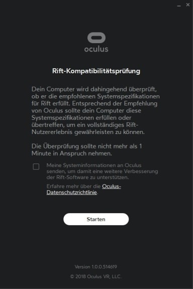 Screenshot 1 - Oculus Rift Compatibility Checker