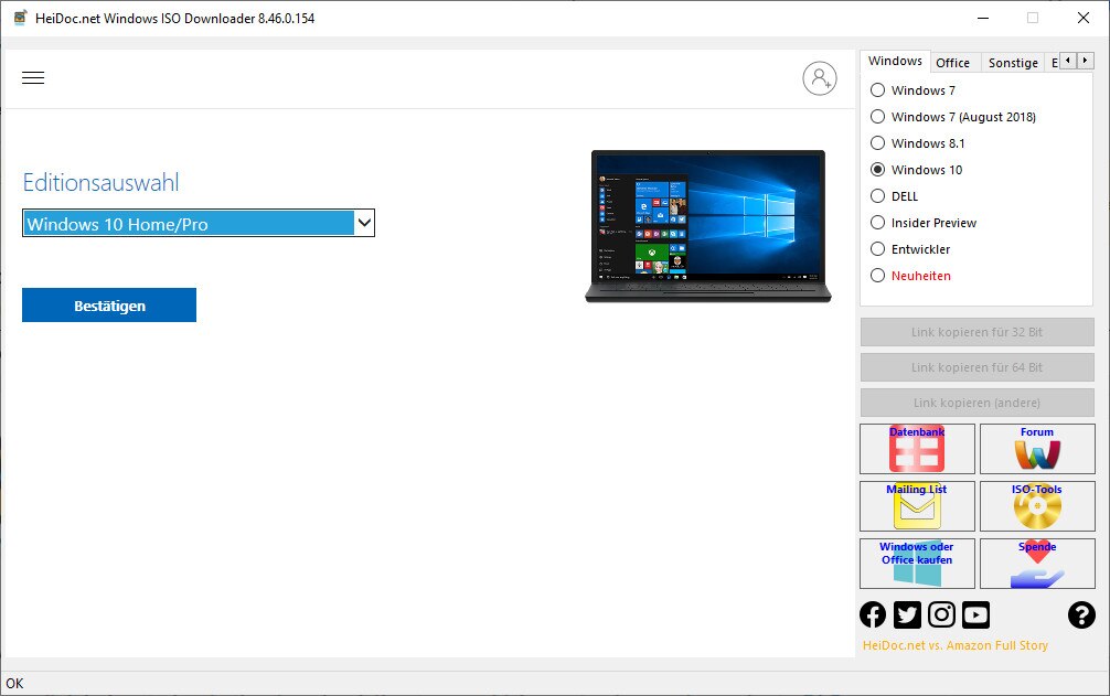 Screenshot aus Windows ISO Downloader 