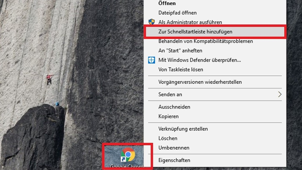 Windows 7/8/10/11: Add files to the quick launch bar Retrofit the selected context menu entry.  It integrates software and - this is a highlight - any other files into the quick launch bar. 