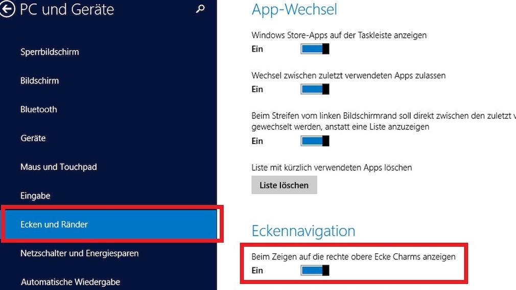 Windows 8: Charms-Bar erscheint nicht mehr
